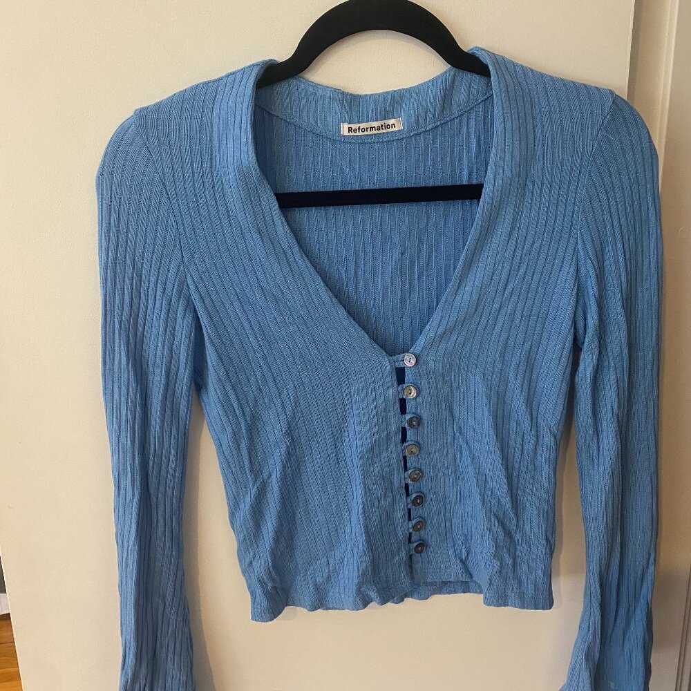 Reformation Blue Long Sleeve Shirt